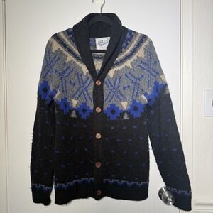 Topman Knitwear Men's V-Neck Button Down Sweater Blue Small VTG Grandpa Core